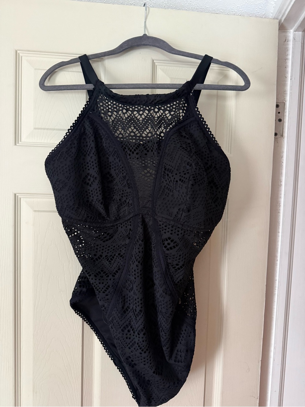 NWT Adore Me Black Lace One-Piece Swimsuit with Crochet Detail